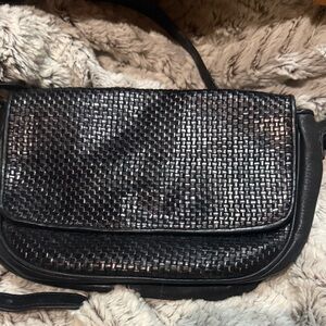 Cole Haan Black Woven Leather Crossbody Bag